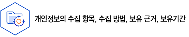 개인정보의 수집 항목, 수집 방법, 보유 근거, 보유기간